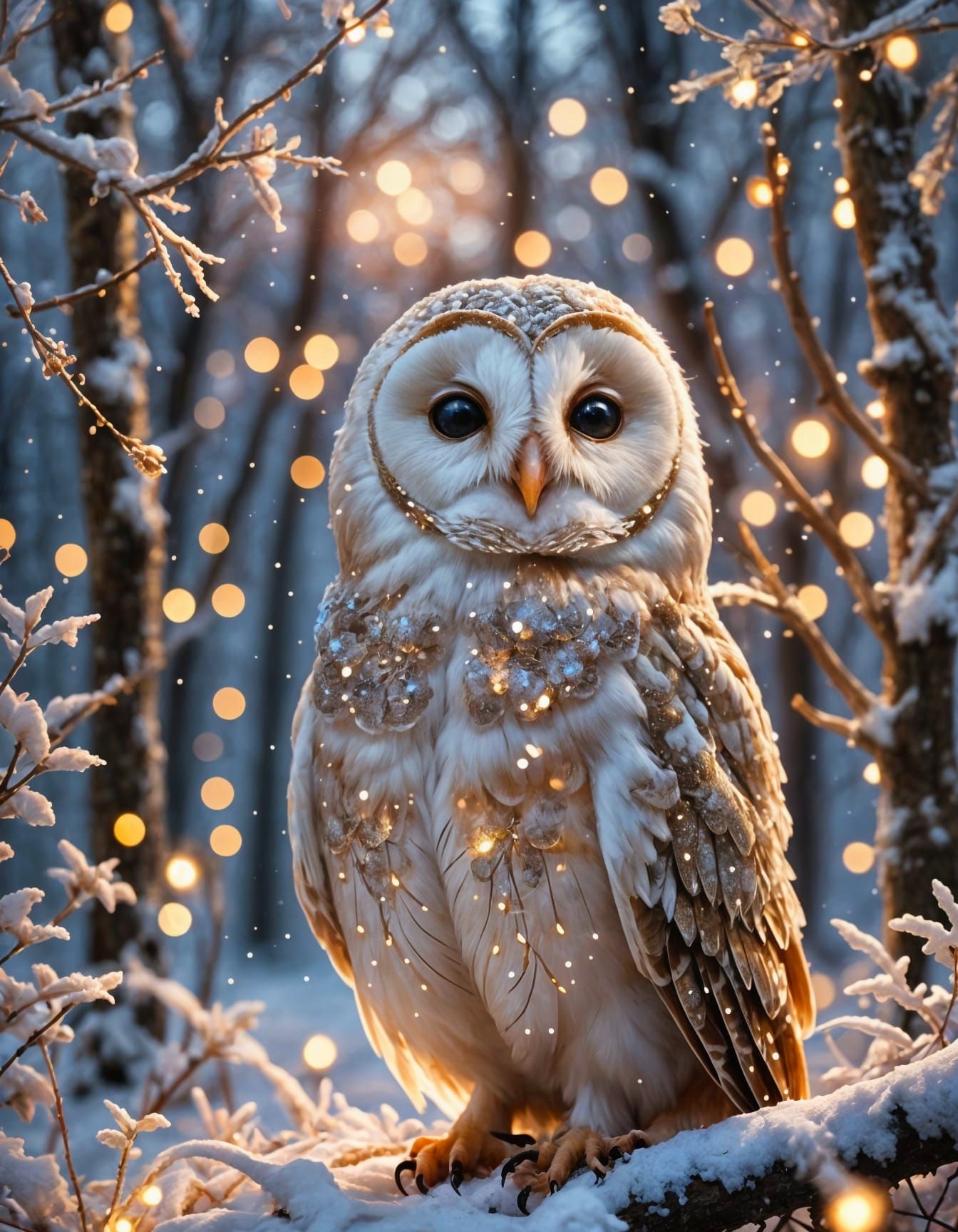 Shimmering Owl in a Snow Forest  by @Ria Hagane
