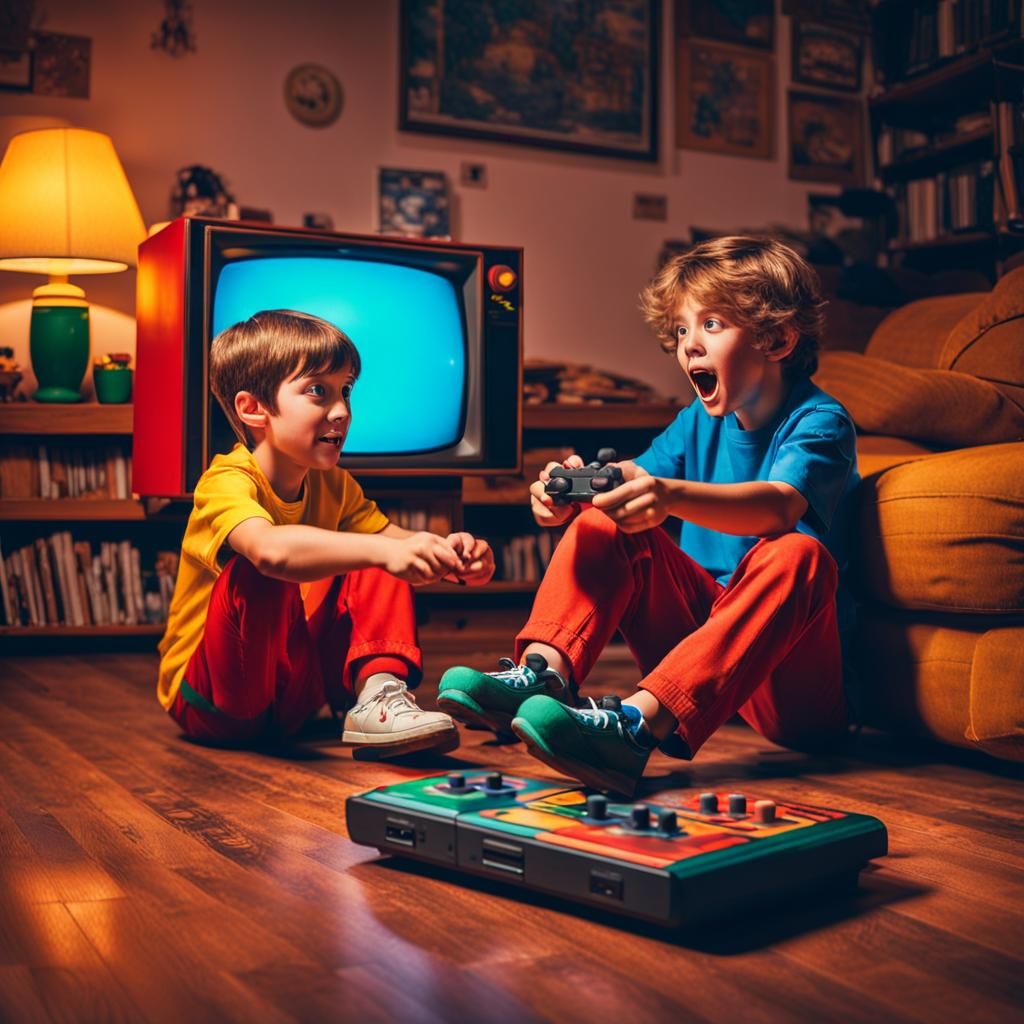 Two siblings sitting cross-legged on the floor, engaged in a...