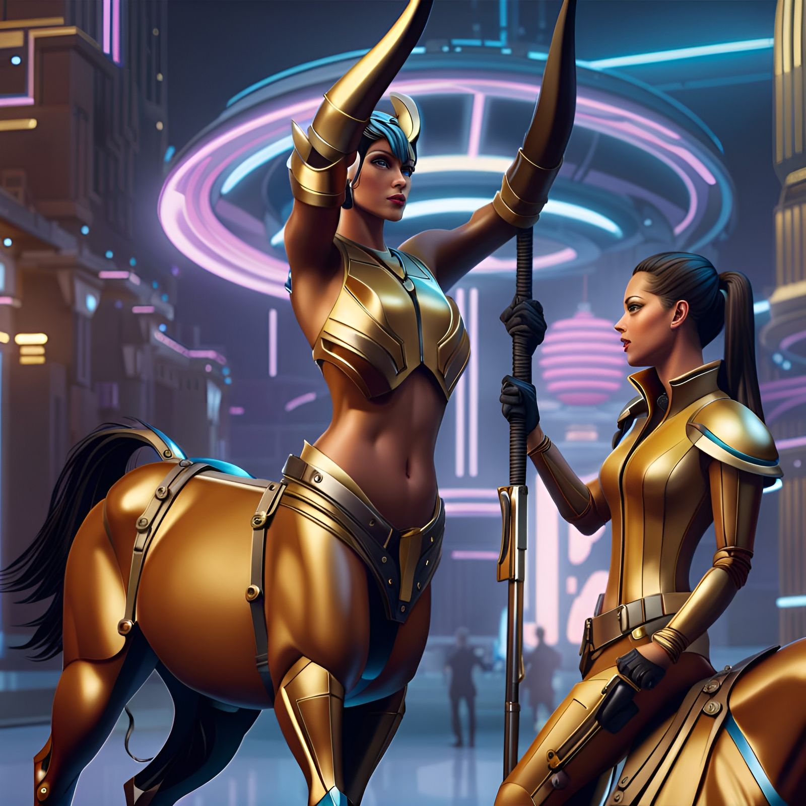 Cyberpunk Centaur Preparing for Battle  by @Matt