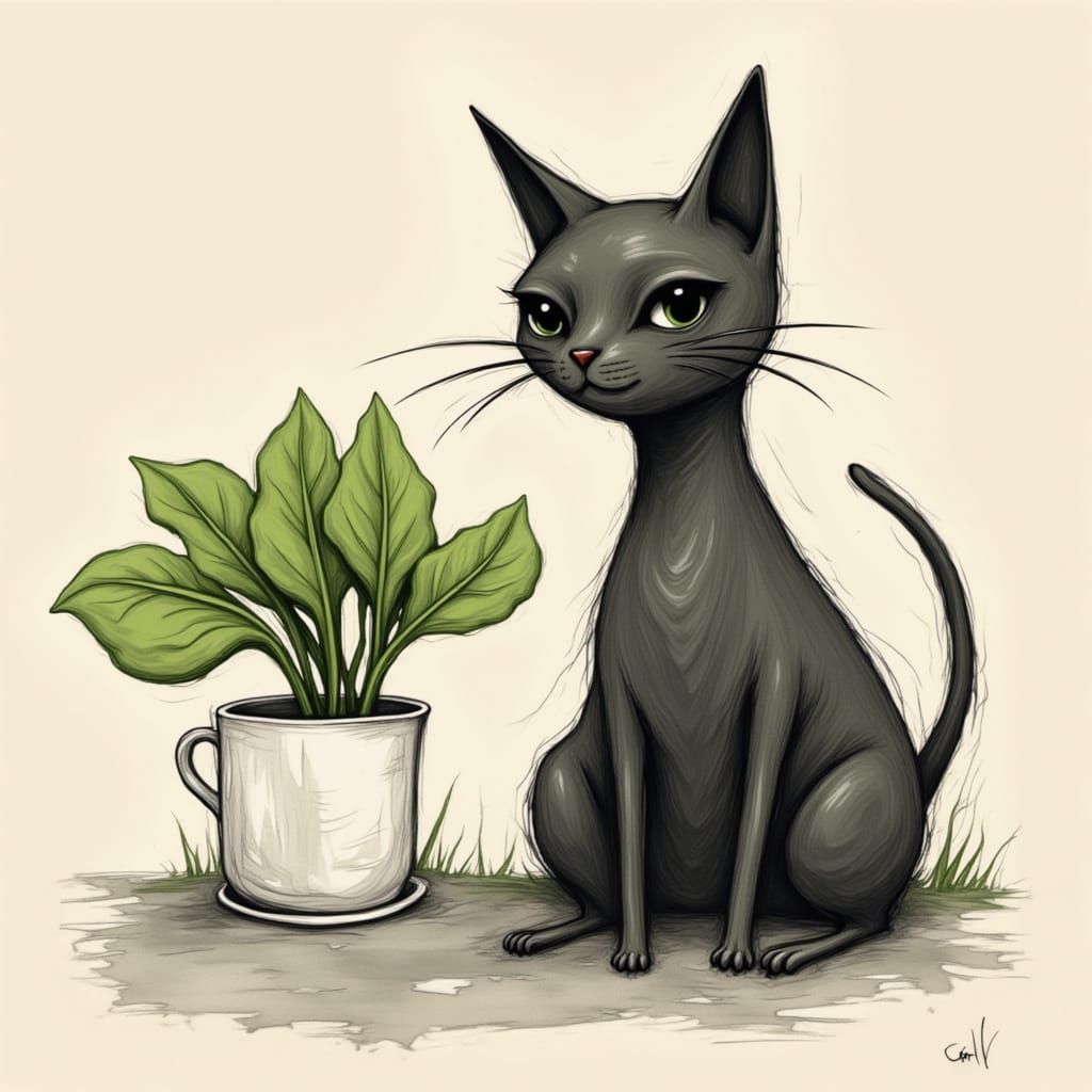 Abstract minimalist cat slug spinach <lora:CSS2Flux:1.0> <lora:PsychixFlux:1.0>