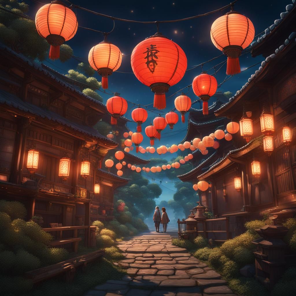 Spirited Away Inspired Lantern World: Fantasy Concept Art