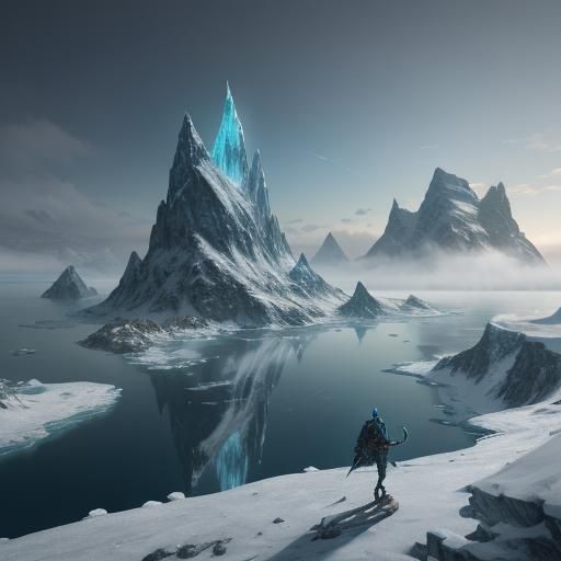 Fantasy Warrior in a Frozen Cyberpunk Landscape