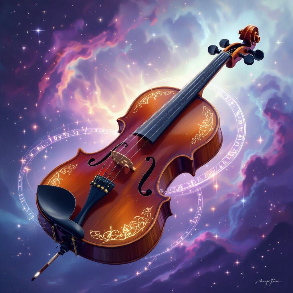 Mystical Violin in Celestial Nebula