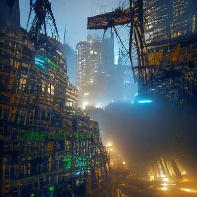 Eerie Haunting Cyberpunk Post-Apocalyptic Cityscape