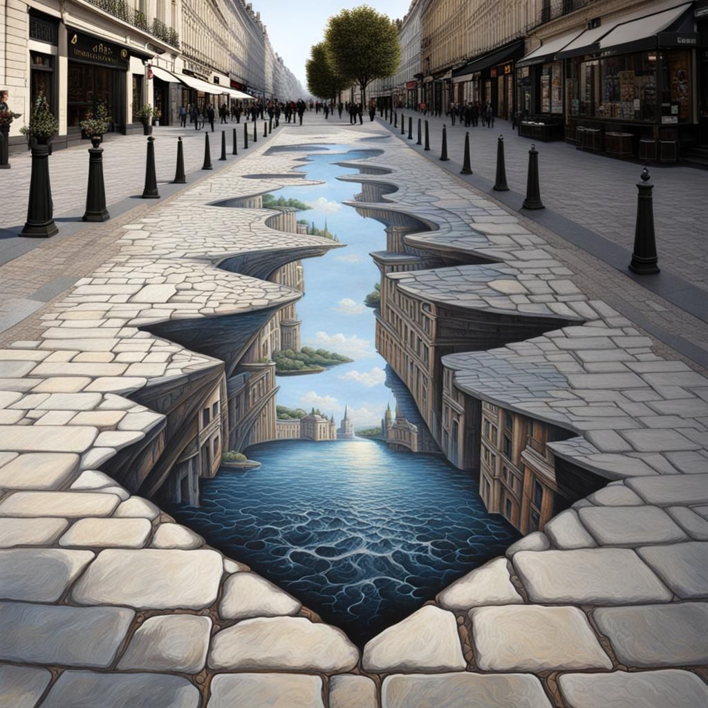 Optical illusion pavement art