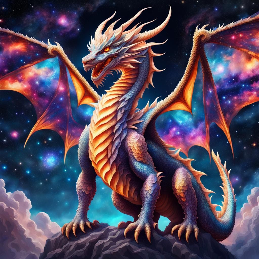 Intricate Cosmic Dragon in Starry Night Sky