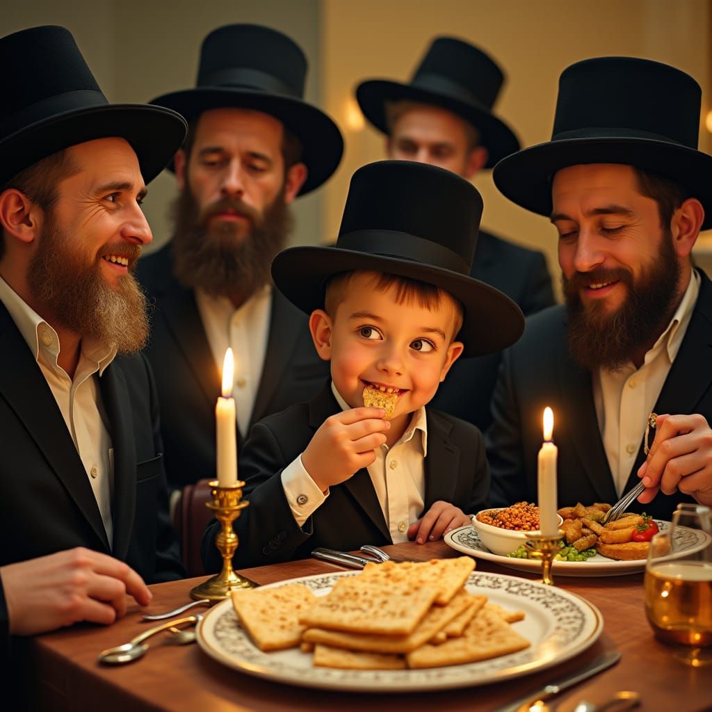 Joyful Passover Seder Scene with Vibrant Colors and Warmth