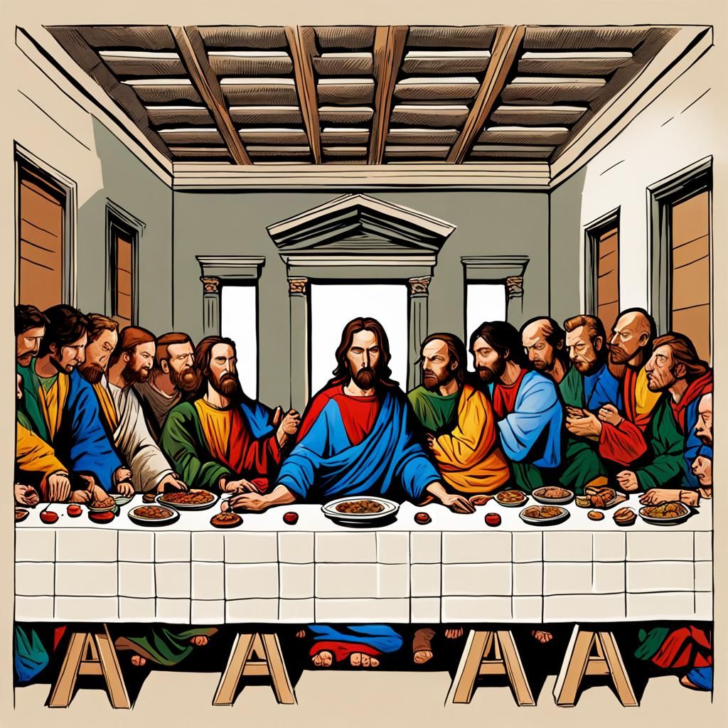 Generate an image of the Last Supper as if it were drawn Luc...