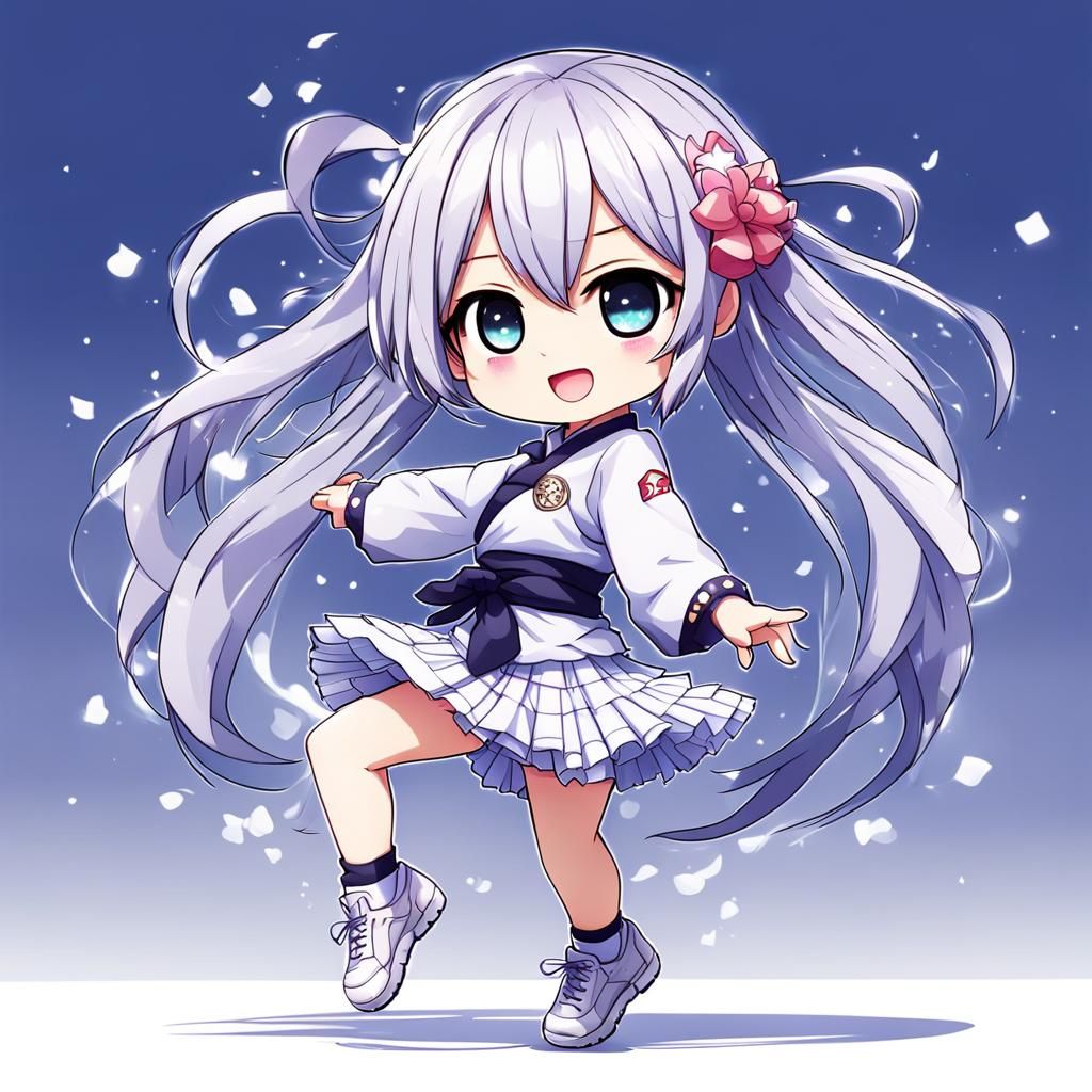 Cute chibi woman dancing