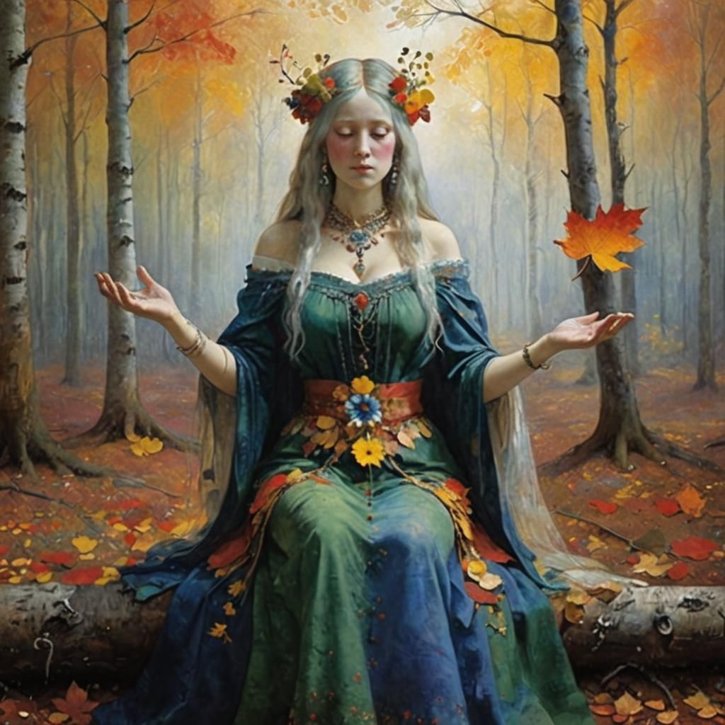 Shaman Woman in Fall Wonderland as Digital Art