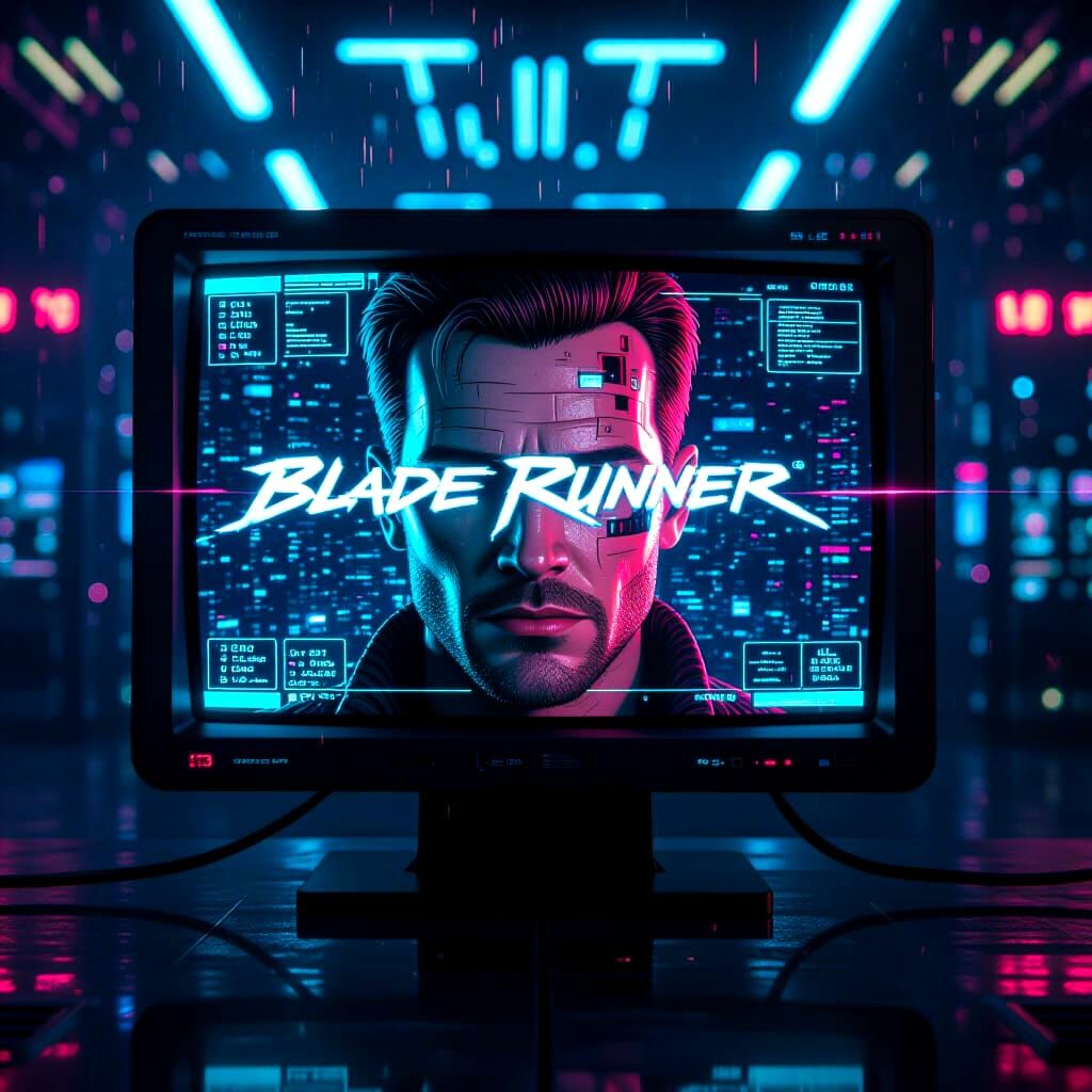 Super glitch and static face on a viewscreen with computer banks in the background.