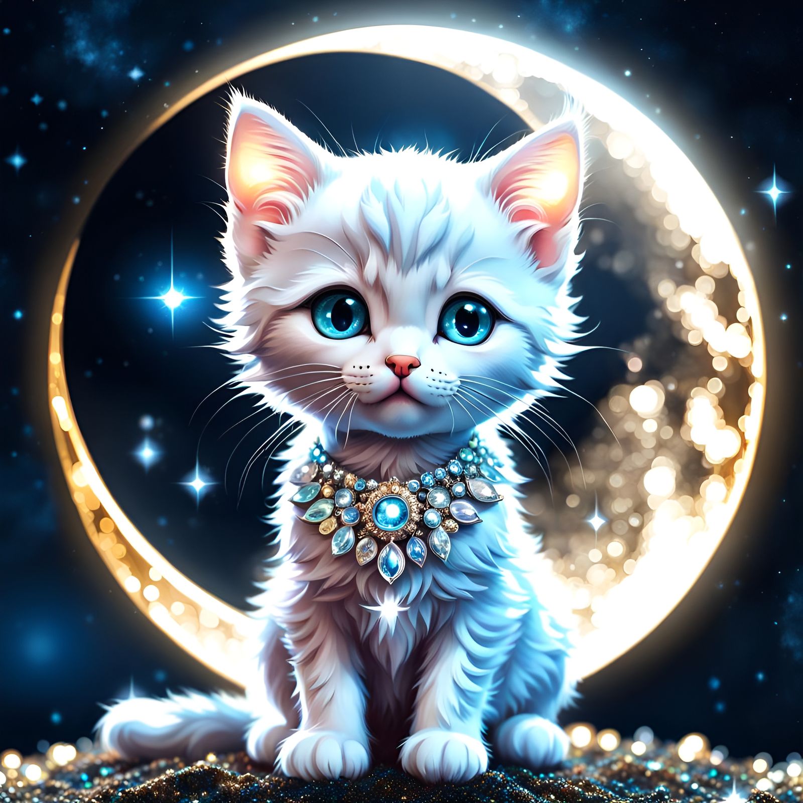 Moonlit Portrait of a Cute Sparkly Kitten - AI Generated Artwork ...