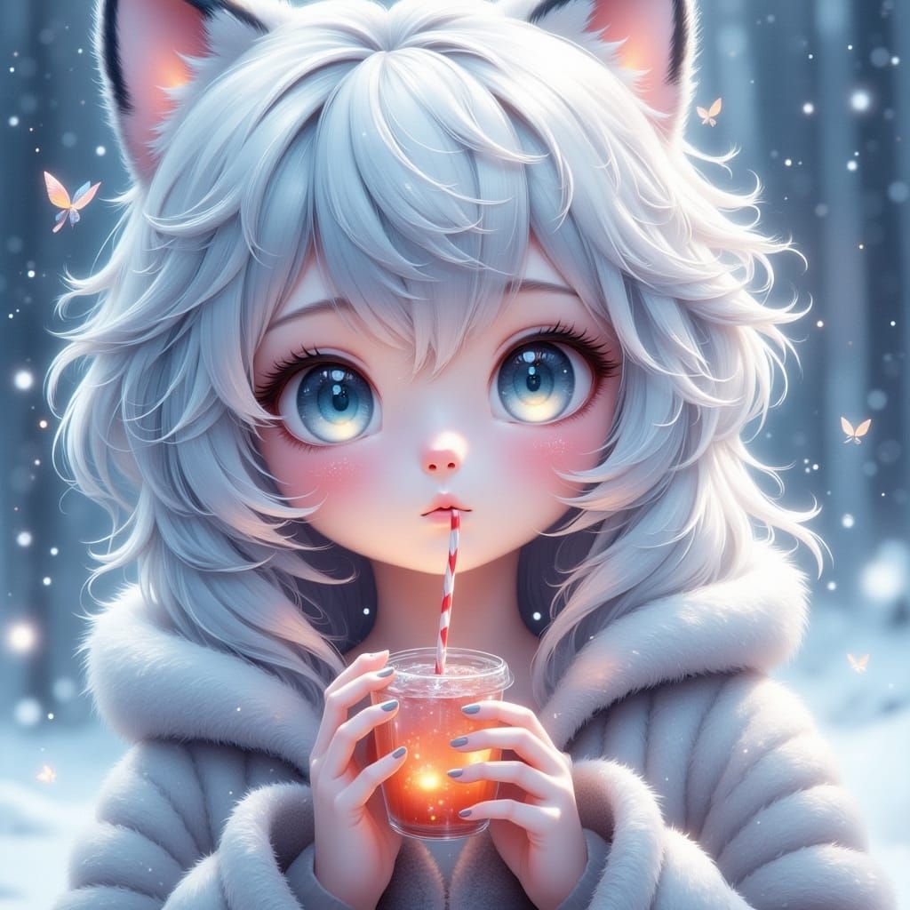 <lora:EtherealVisionsFlux:1.0> <lora:Dreamy Enchantment:1.0> <lora:Anifutronica Fx:1.0> <lora:Ultra Cute Flux:1.0> Un renard arctic, avec so...