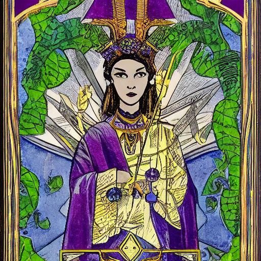 Tarot card Priestess, in the background a deck of cards has ...