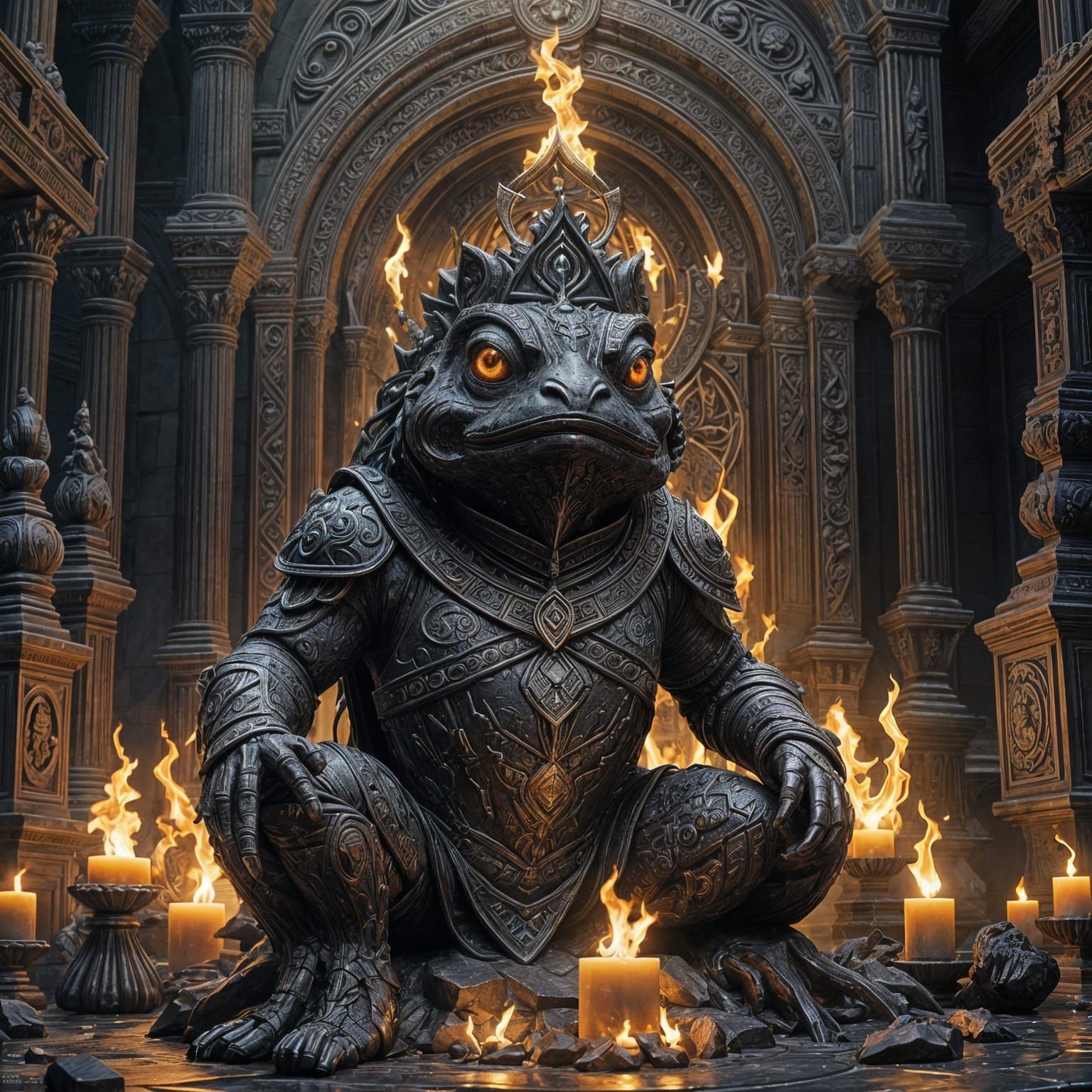 a black stone statue as smooth as obsidian in the shape of a...