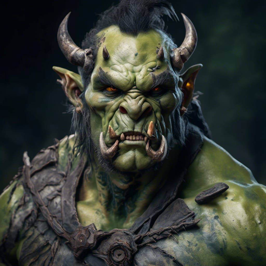 <lora:NC Hyperreal:1.0> green orc, skin, fierce, tattoos, tu...