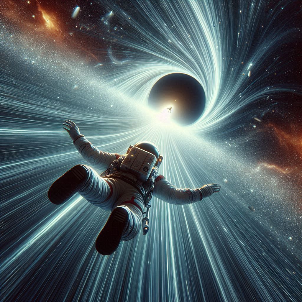 Astronaut falling into vortex in space