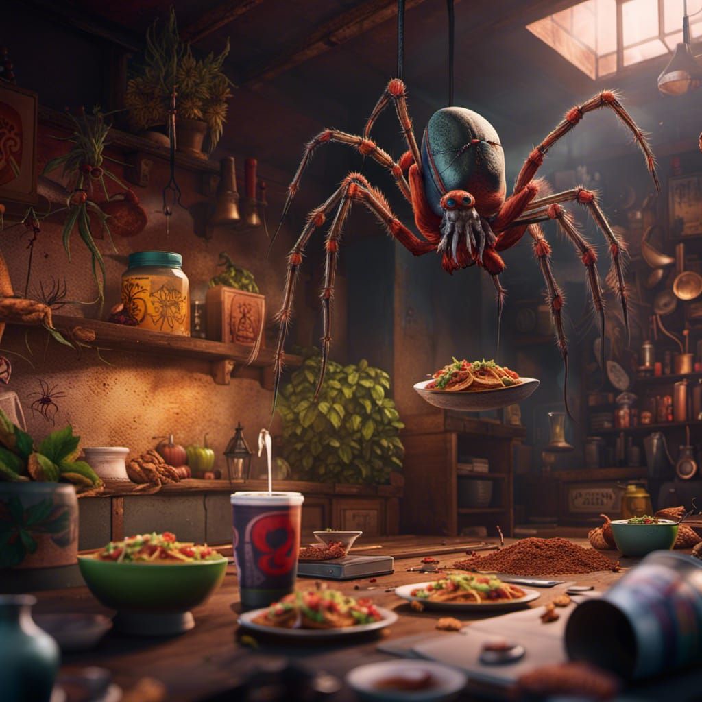 spiders in a basement smoking weed and eating taco bell