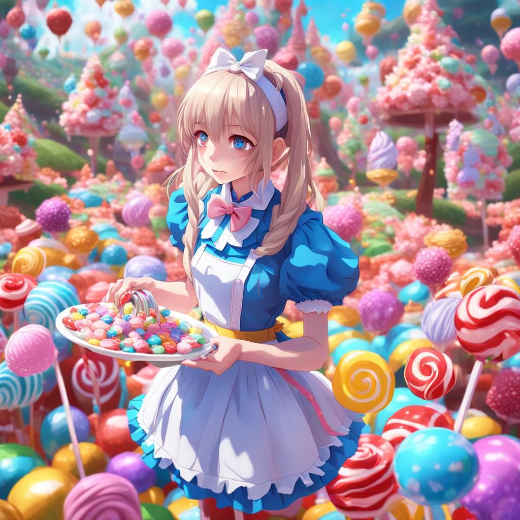 "Alice in Candyland" multicolor presentation By artist "anime", 3d anime art, inspired by WLOP, Artstation, ...  by @Mapont