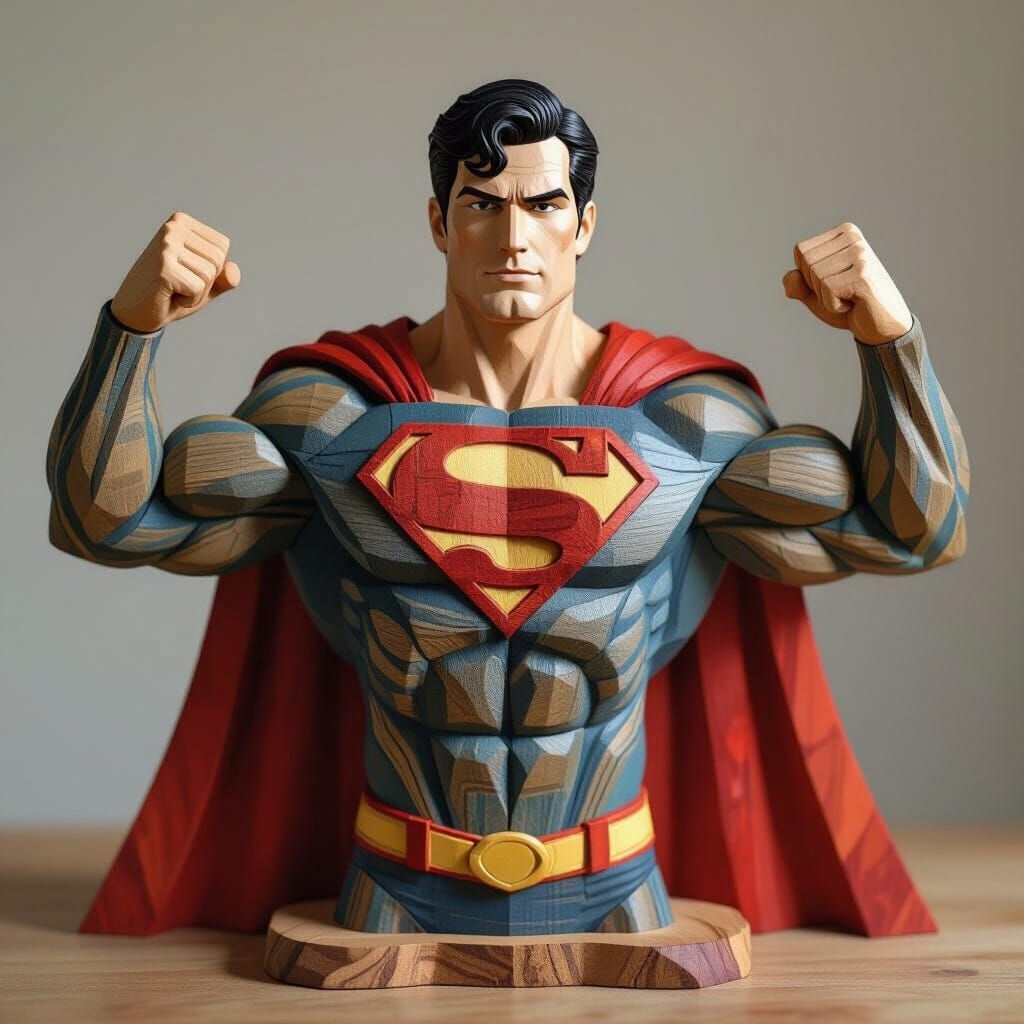 Spectacular Wooden Superman Sculpture in Modern Style