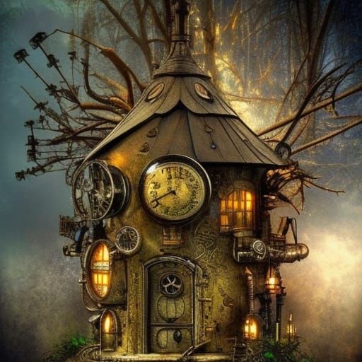 Steampunk Fairy House - AI Generated Artwork - NightCafe Creator