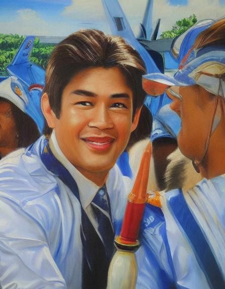 Wings Airways Thai Handsome Man CEO oil painting by James Gu...