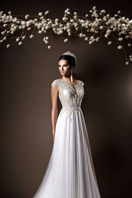 hyperrealistic photograph of Elegant bride! Full length port...
