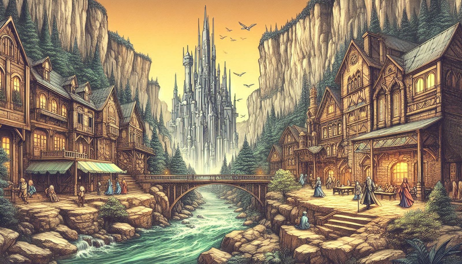 Village under the rocky cliff