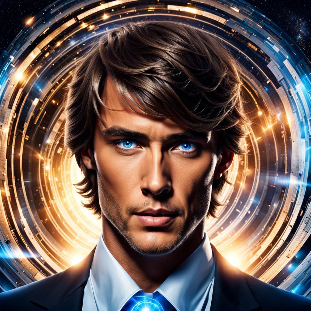 A handsome man with tanned skin is coming out of a time tunn...