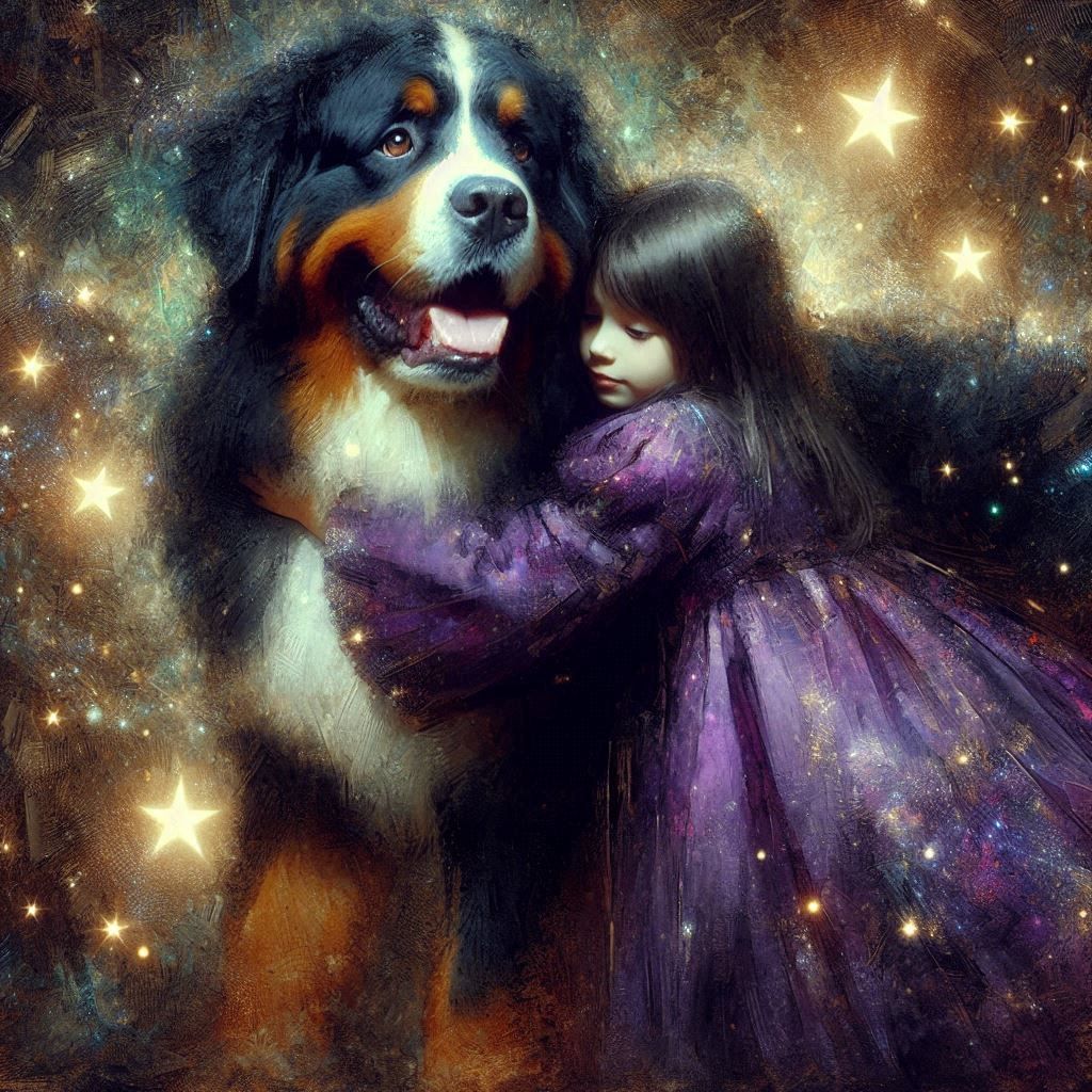 bernese mountain dog being hugged