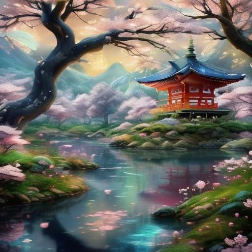 Dreamlike Fushimi Inari Shrine with Sakura and Mountains