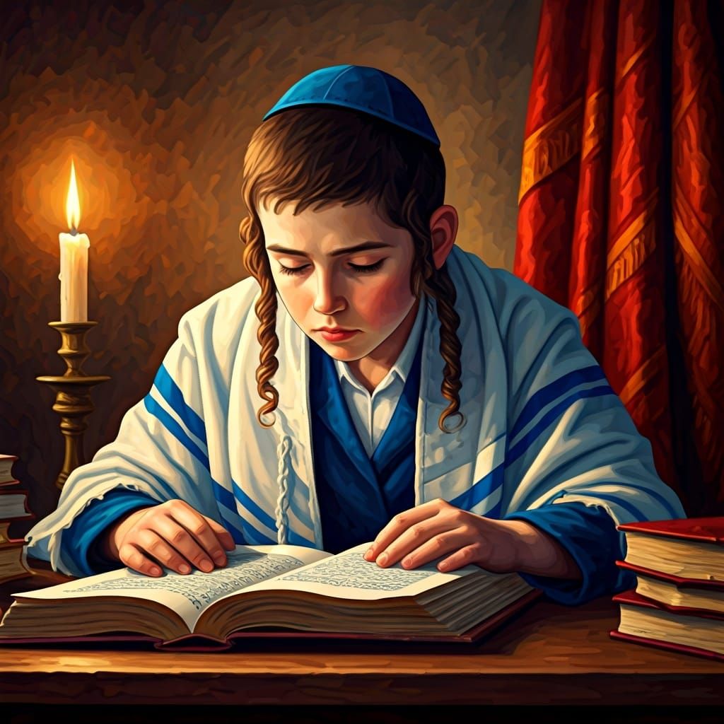 Focused Young Scholar in Surrealist Lighting