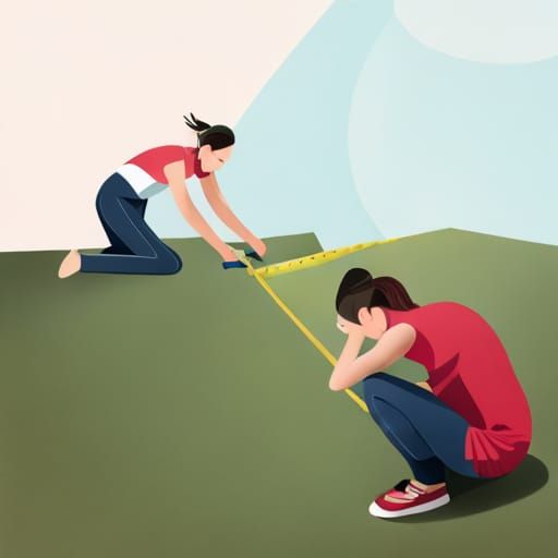 Realistic drawing of two surveyors lay out a tape to measure distance