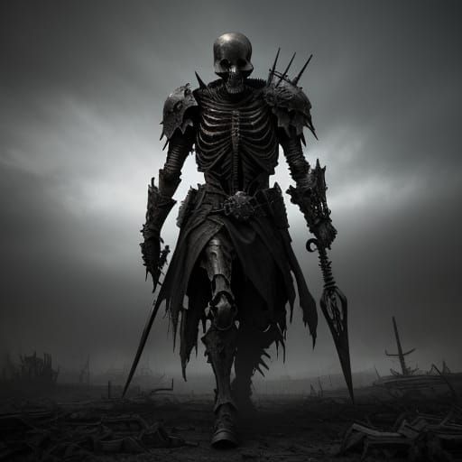Skeletal Warrior in Desolate Wasteland