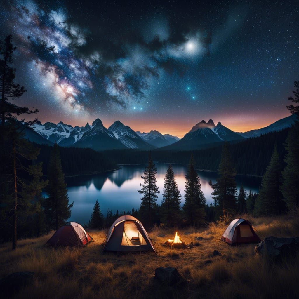 Camping beneath a starry night sky