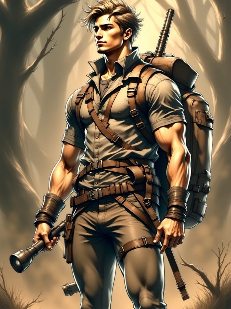 A tall athletic handsome jock with a plump posterior as James Sunderland from Silent Hill 2. <lora:Handsome Anime Male:1.0>