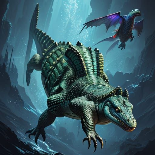 Hyperrealistic Crocodile Flying in Vibrant Concept Art