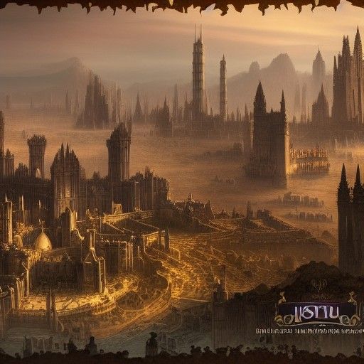 a high fantasy magic city in the desert with districts separ...