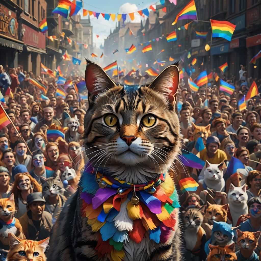 Cat with Pride Flags in Cheeks, Digital Painting