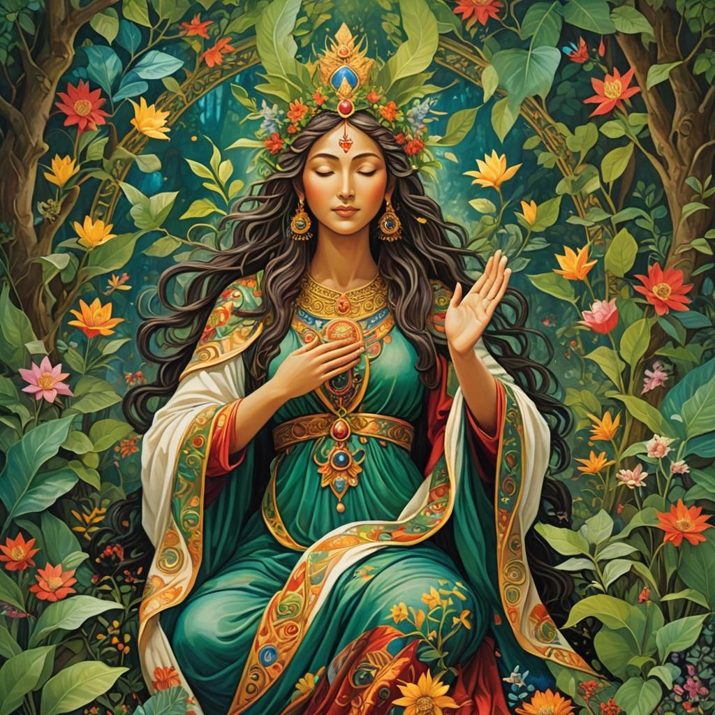 The Goddess of Life is envisioned as a nurturing and radiant...