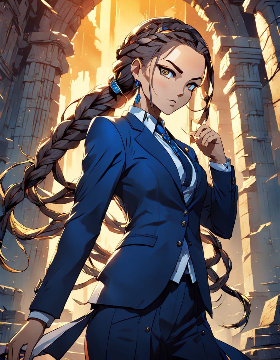 Elegant Businesswoman in Ancient Ruins