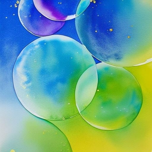 Watercolor iridescent bubbles on a sunny day