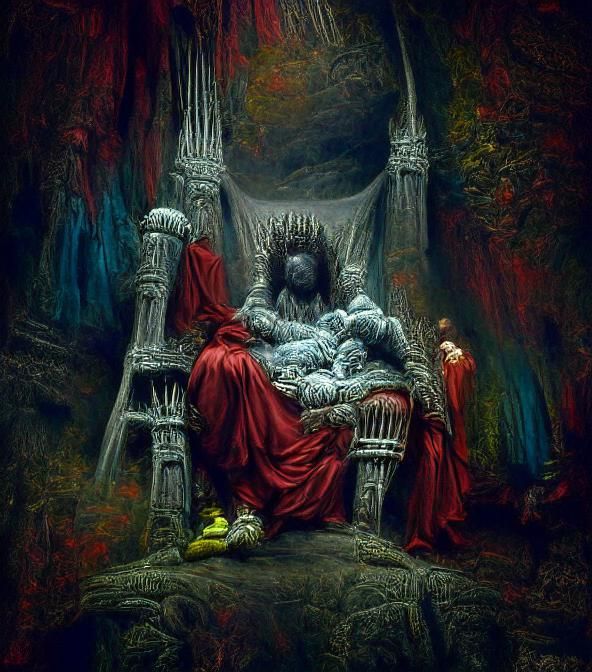 Premium AI Image A dark fantasy art style image of a king sitting
