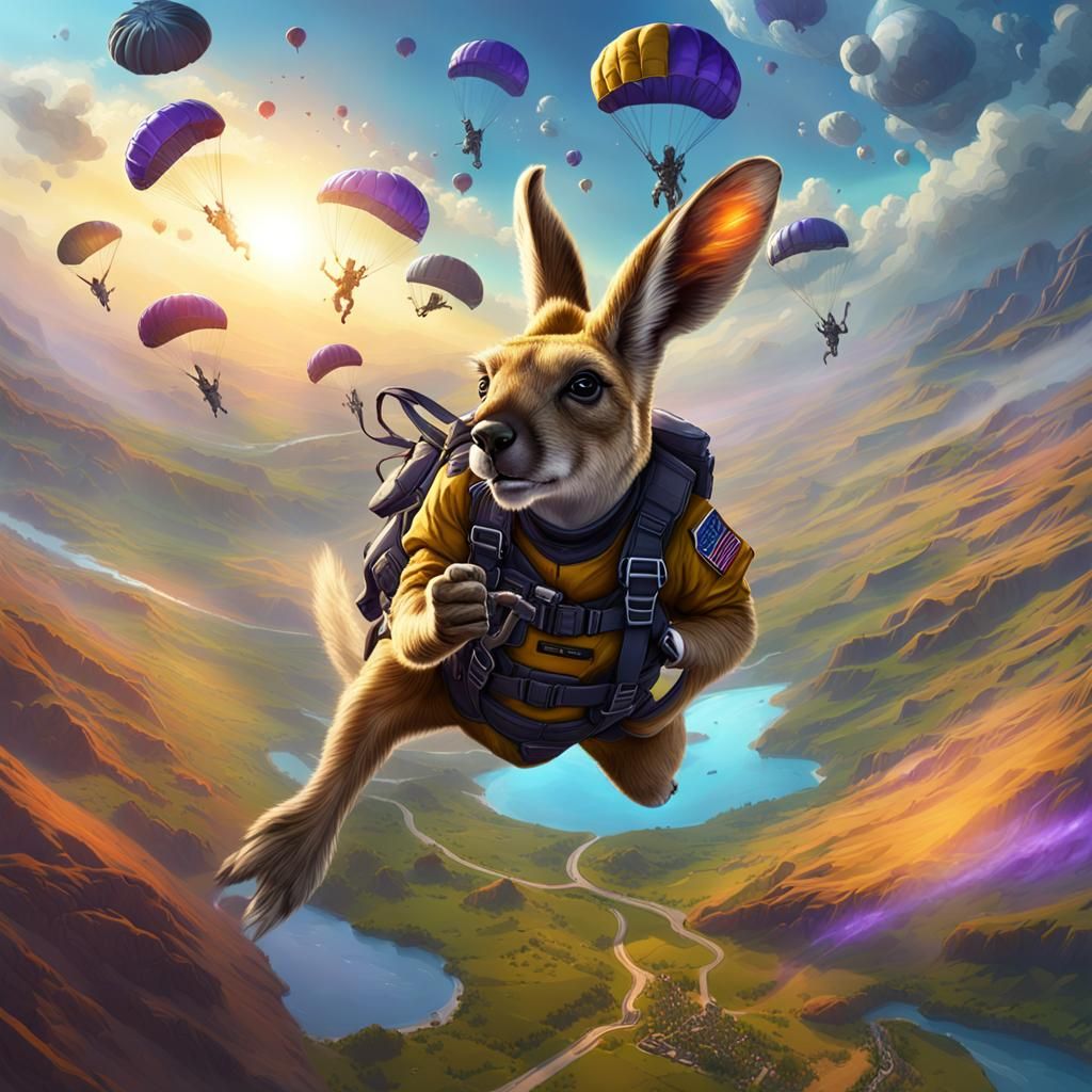 Special forces kangaroo skydiving out of spaceship. With par...