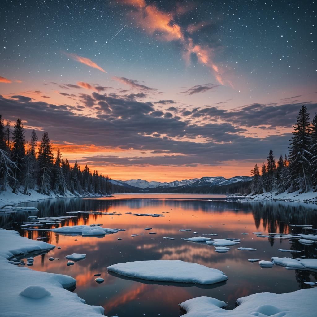 Split-Screen Sunset and Starry Night Landscape