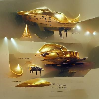 a spaceship made of gold concept art