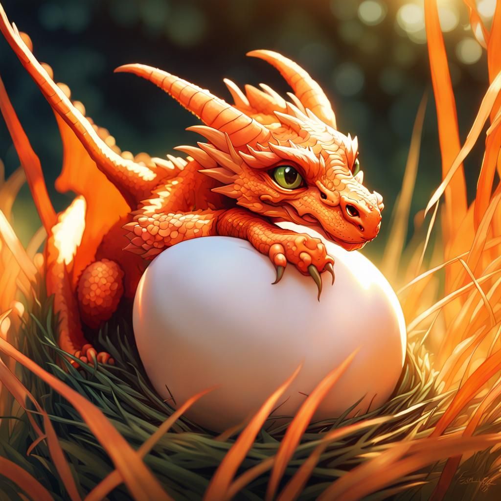 An adorable orange dragon  by @Hinty