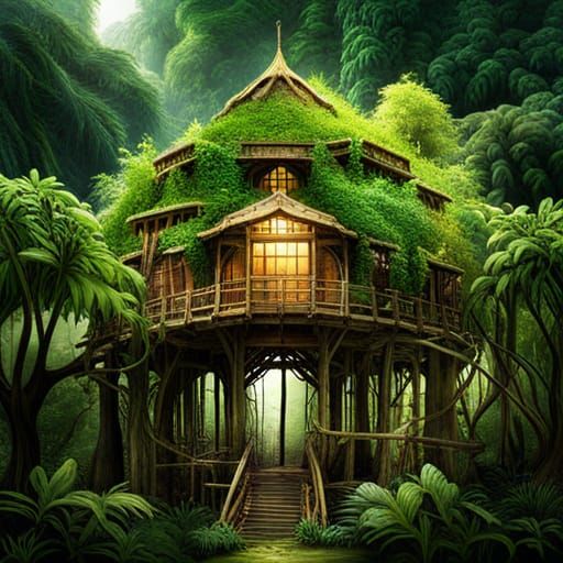 Treehouse Covered in Vines  by @MordecAI