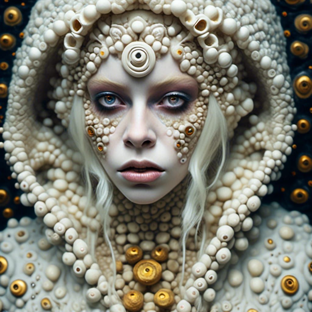 albino woman with a white hexagonal crocheted HAZMAT suit - AI ...