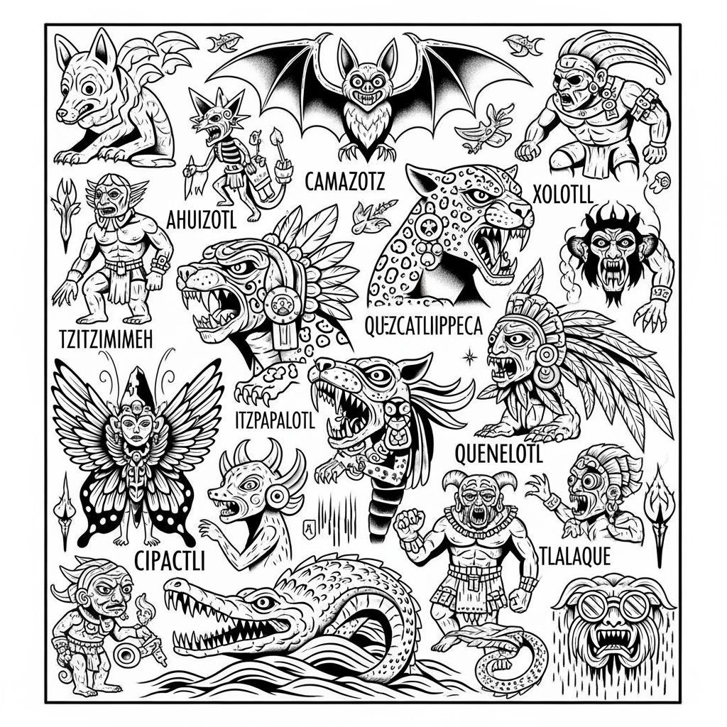 Flash Tattoo Stencil - Mesoamerican Beasts  by @Mr Breeze